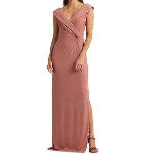 LAUREN By RALPH LAUREN Beautiful Coral Long Front Drape Dress Sz 2 NWT $!288